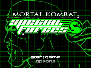 Mortal Kombat Special Forces title screen for Playstation